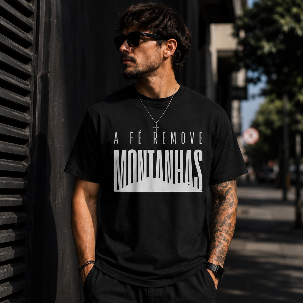 Camiseta A Fé Remove Montanhas – Vista Aquilo em Que Você Acredita